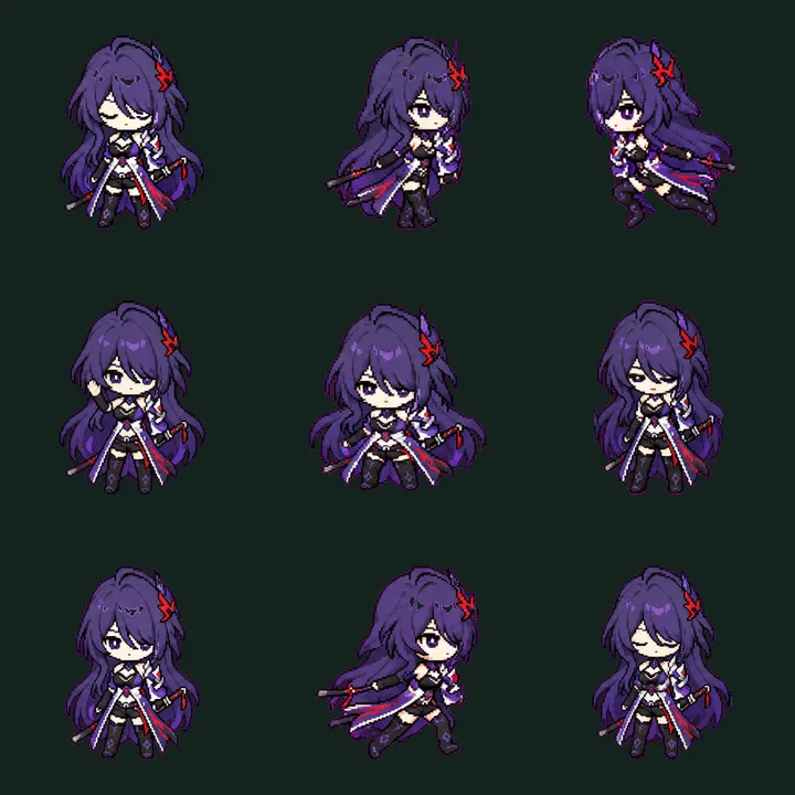 Acheron: contact sheet of actual frames from populated standard action rows