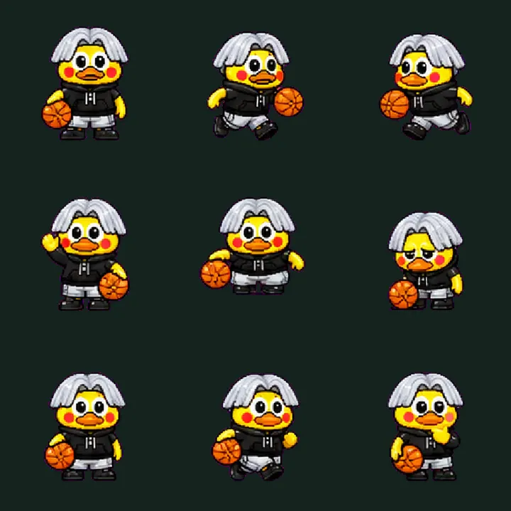 Hoop Duck: contact sheet of actual frames from populated standard action rows