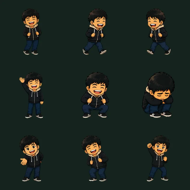 涛涛 / Taotao: contact sheet of actual frames from populated standard action rows