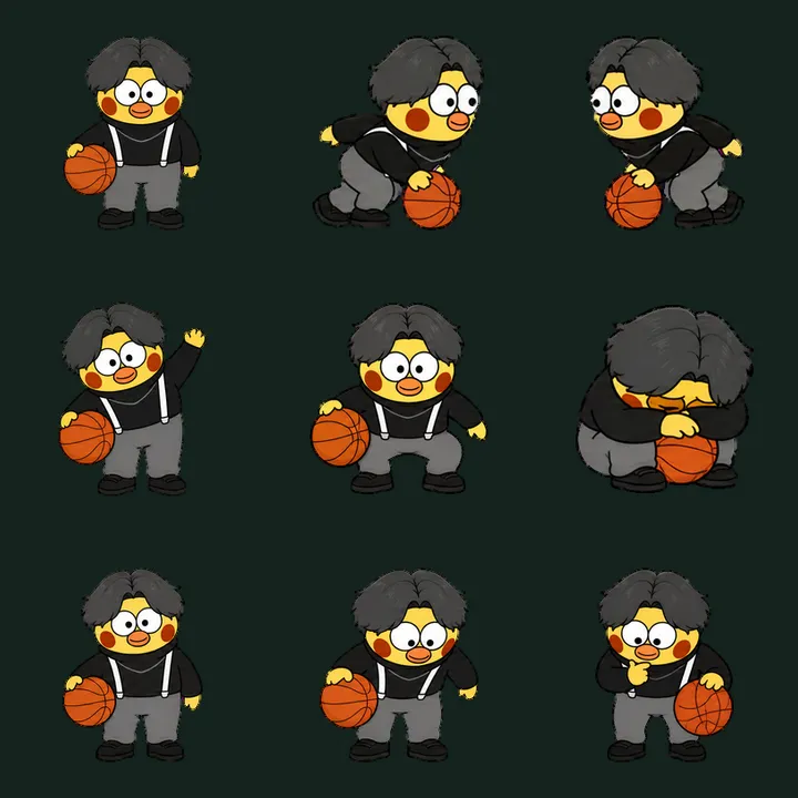 篮球哥哥 / Basketball Bro: contact sheet of actual frames from populated standard action rows