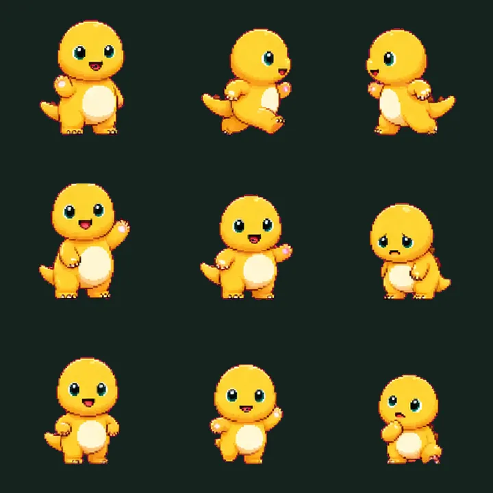 Tiny Dino: contact sheet of actual frames from populated standard action rows