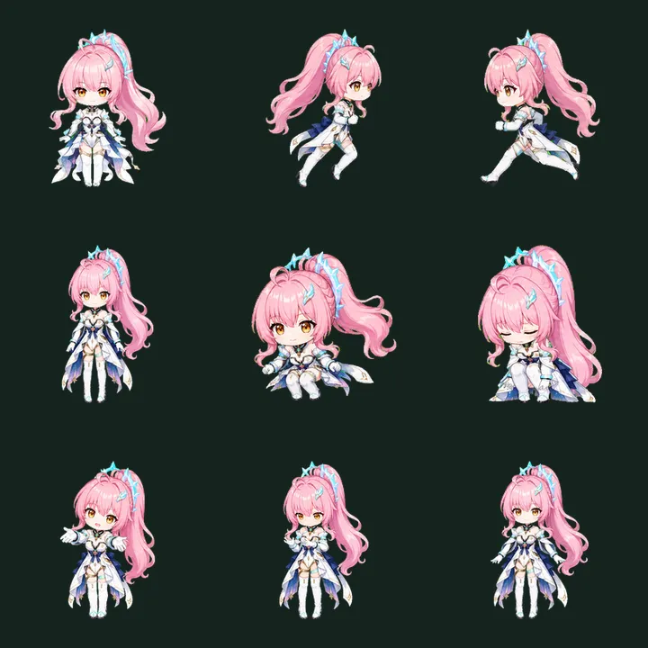 爱弥斯 / Aemeath: contact sheet of actual frames from populated standard action rows